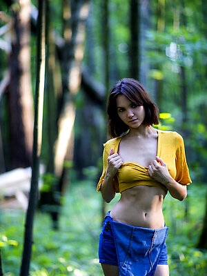 Lara is bare in the Russian woods