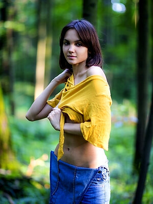 Lara is bare in the Russian woods